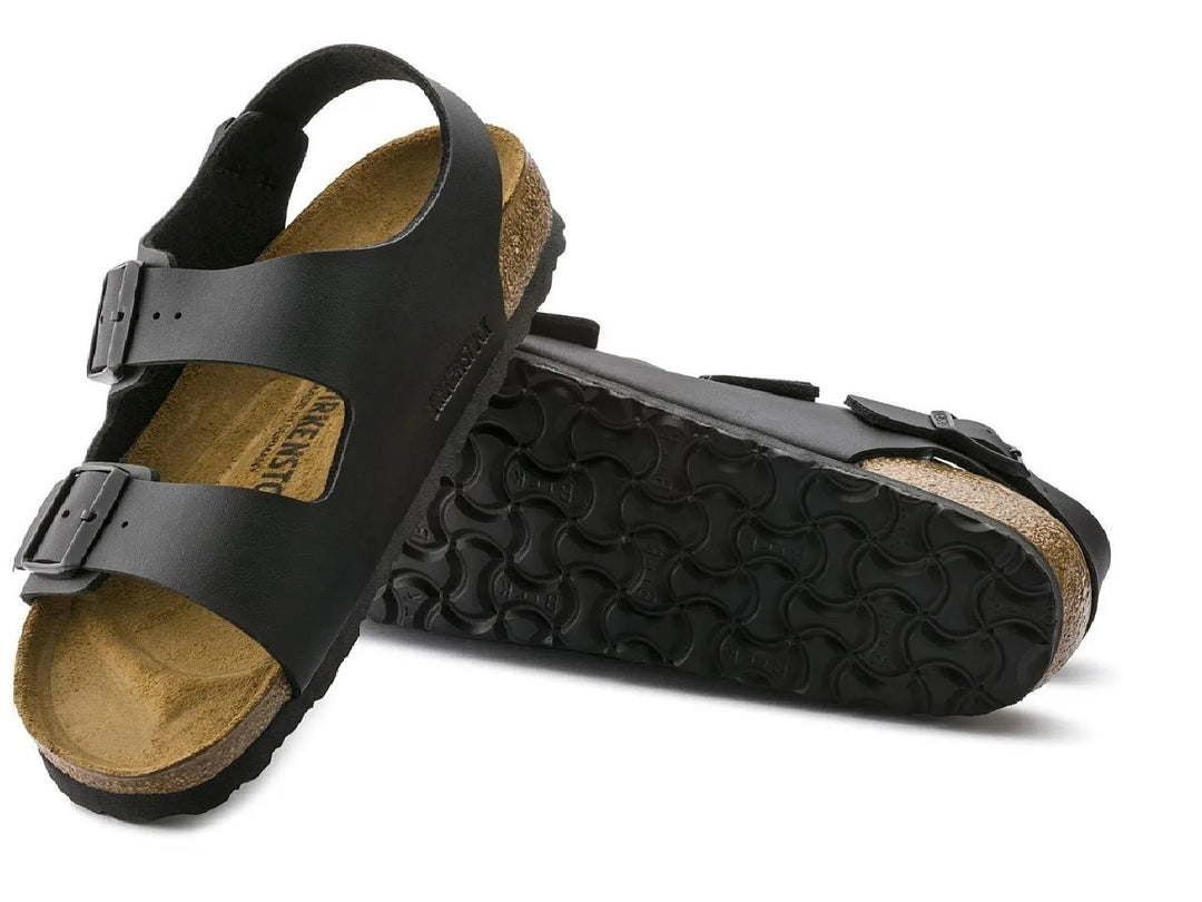 Sandalias Birkenstock Milano color negro con plantillas de corcho y correas ajustables para hombre.