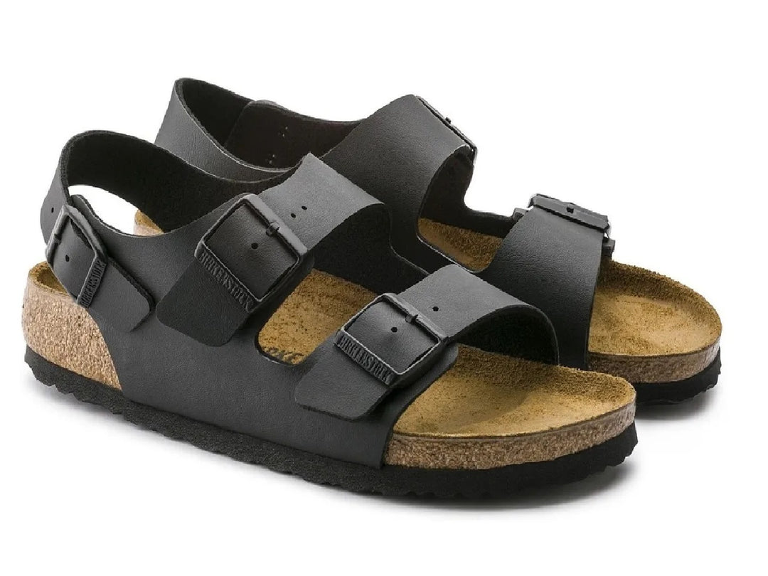 Sandalias Birkenstock Milano color negro con plantillas de corcho y correas ajustables para hombre.