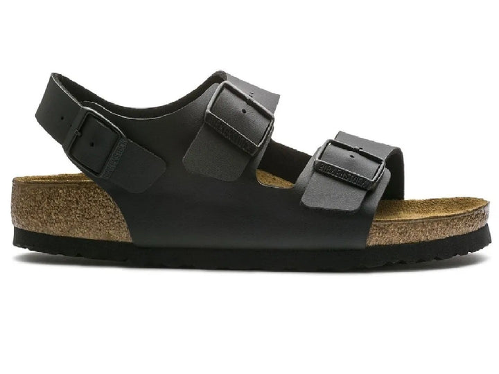 Sandalias Birkenstock Milano color negro con plantillas de corcho y correas ajustables para hombre.