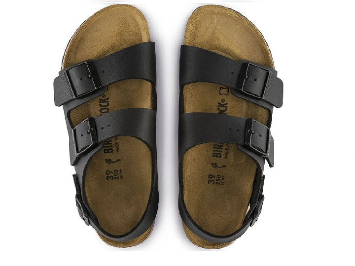 Sandalias Birkenstock Milano color negro con plantillas de corcho y correas ajustables para hombre.