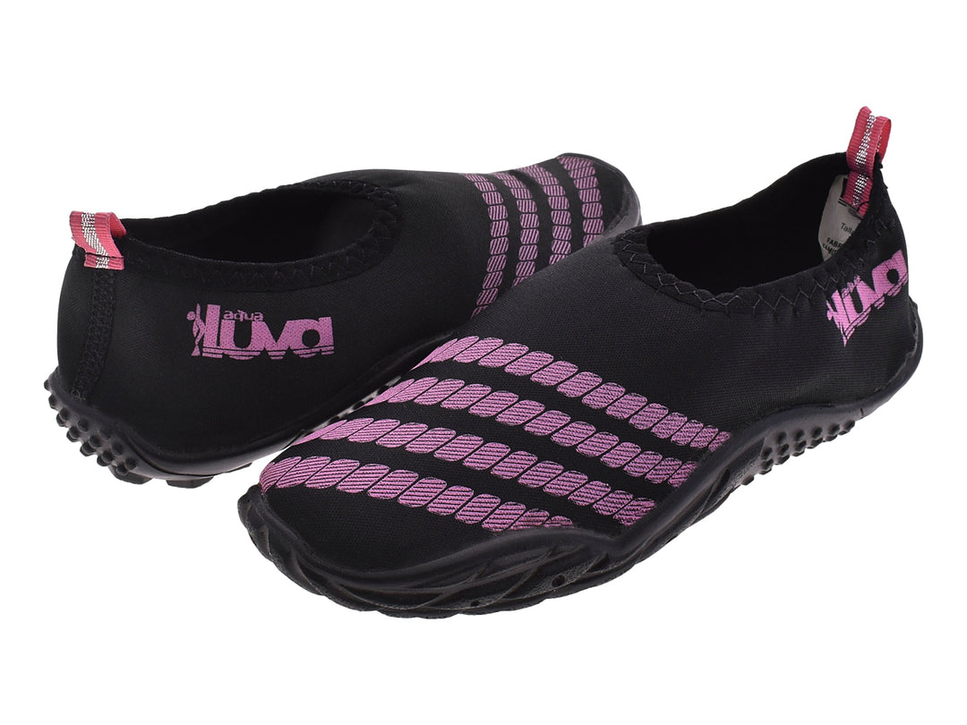 Zapatos acuáticos Luva para niña en color negro con rayas fucsia.