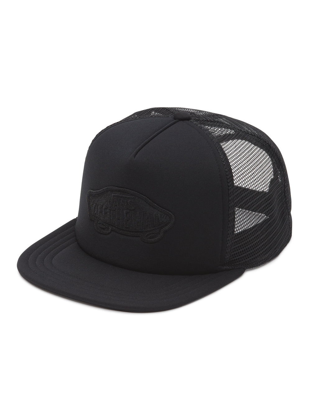 Gorra snapback color negro de la marca VANS con logotipo bordado en el frente y laterales de malla.
