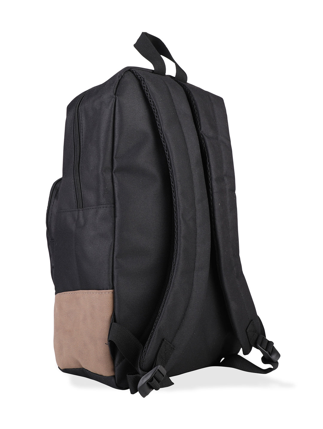Mochila escolar Converse color negro con base café y logotipo blanco en el frente.