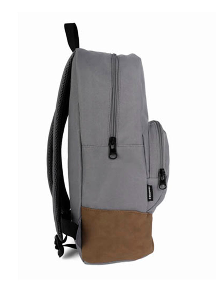Mochila escolar Converse color gris con base marrón y logotipo blanco frontal.