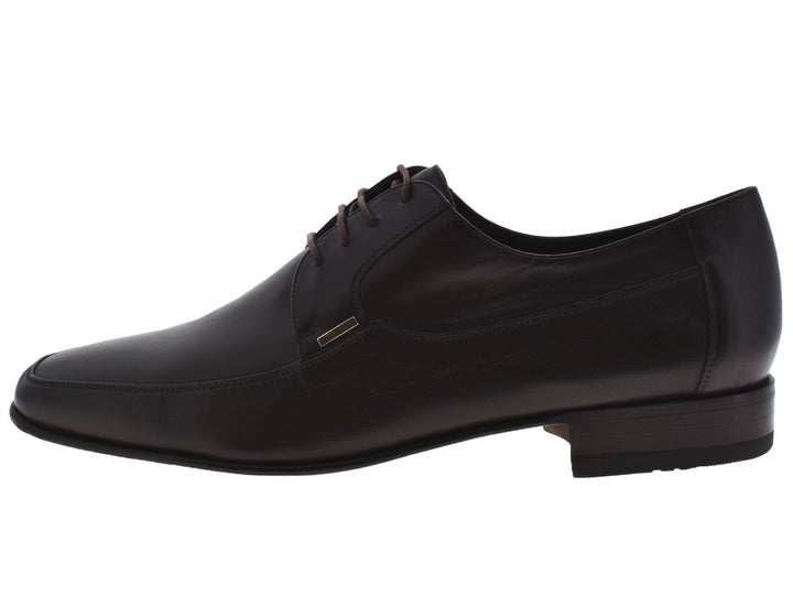 Zapatos planos de cuero color café oscuro para hombre con cordones y acabado liso.