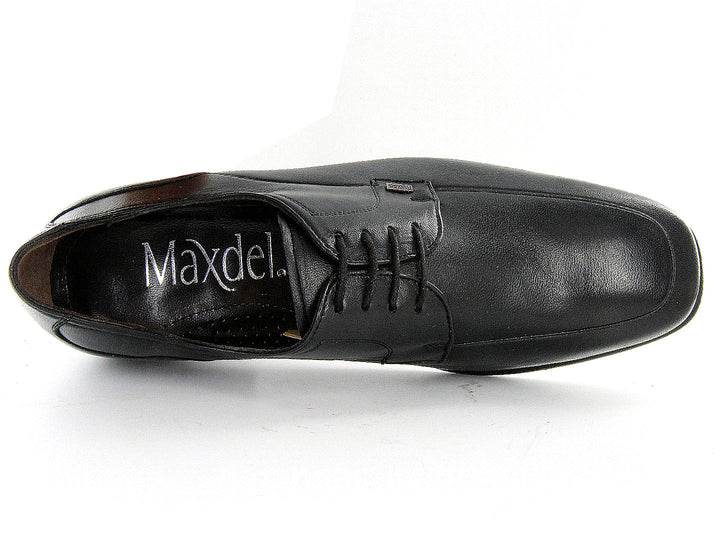 Par de zapatos formales color negro de cuero con cordones sobre fondo blanco.