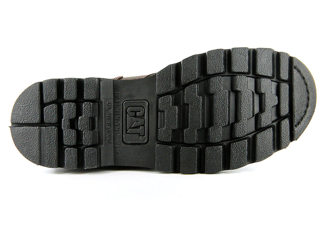Botas de seguridad Caterpillar color marrón con suela negra y cordones.