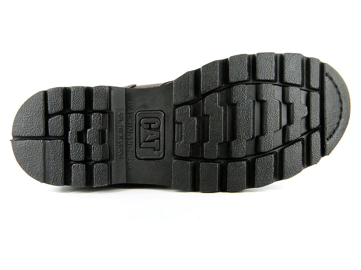 Botas de seguridad Caterpillar color marrón con suela negra y cordones.