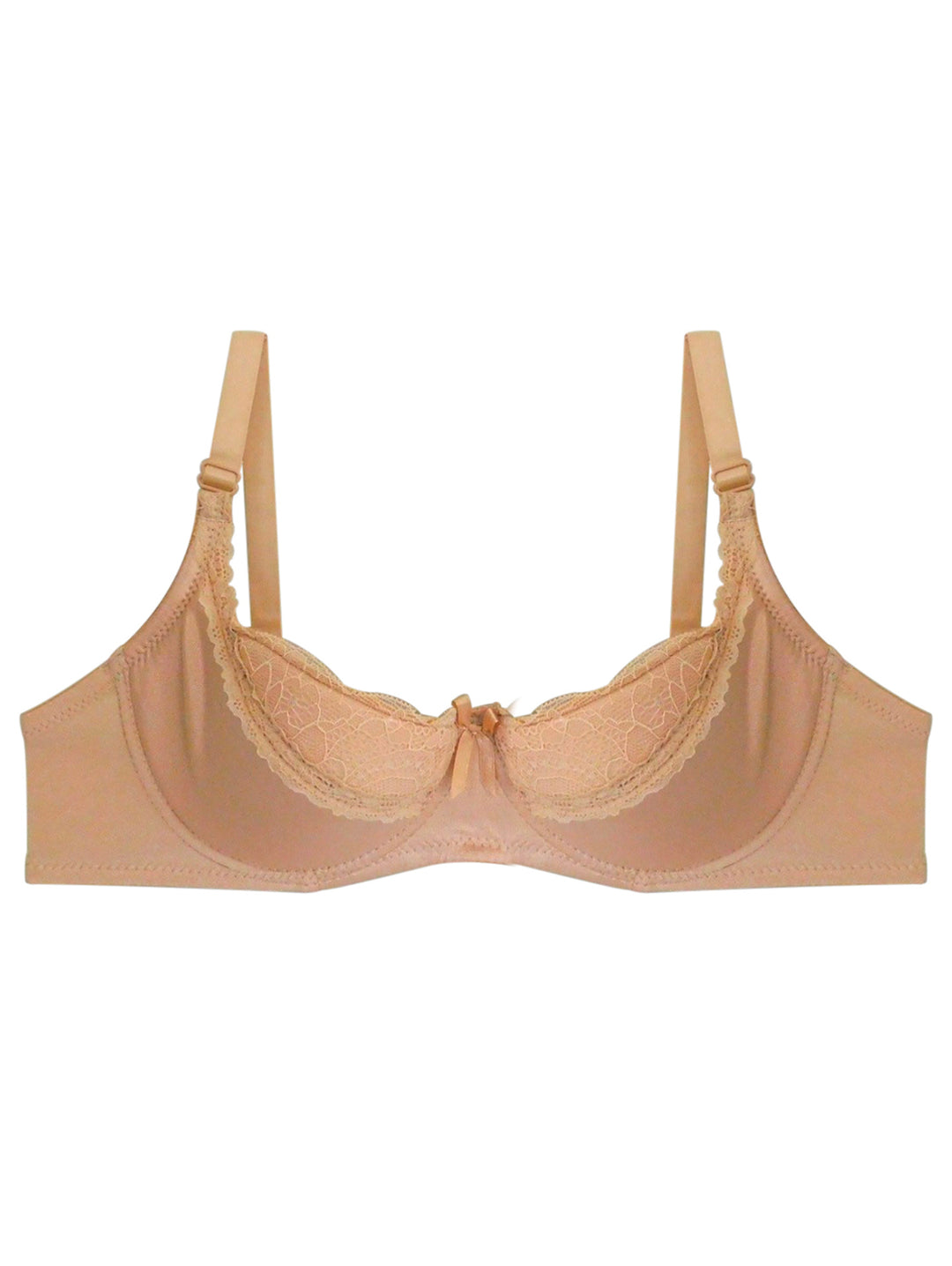 Brasier color beige con detalles de encaje en las copas y un pequeño moño central.