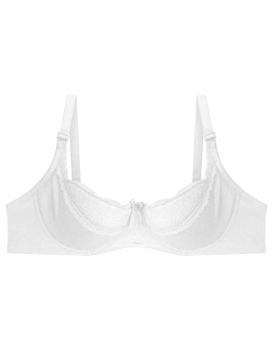 Sutián blanco para mujer con detalles de encaje en las copas y un pequeño moño central.