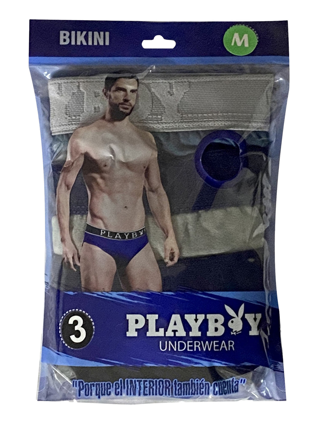 Paquete de 3 trusas Playboy para hombre en colores surtidos, talla M.