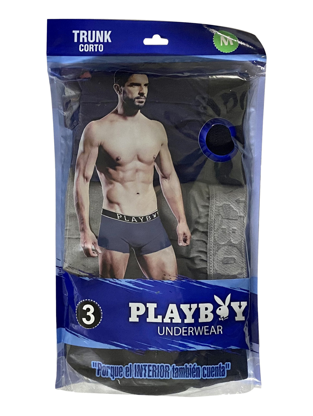 Paquete de 3 boxers trunk Playboy en colores surtidos.
