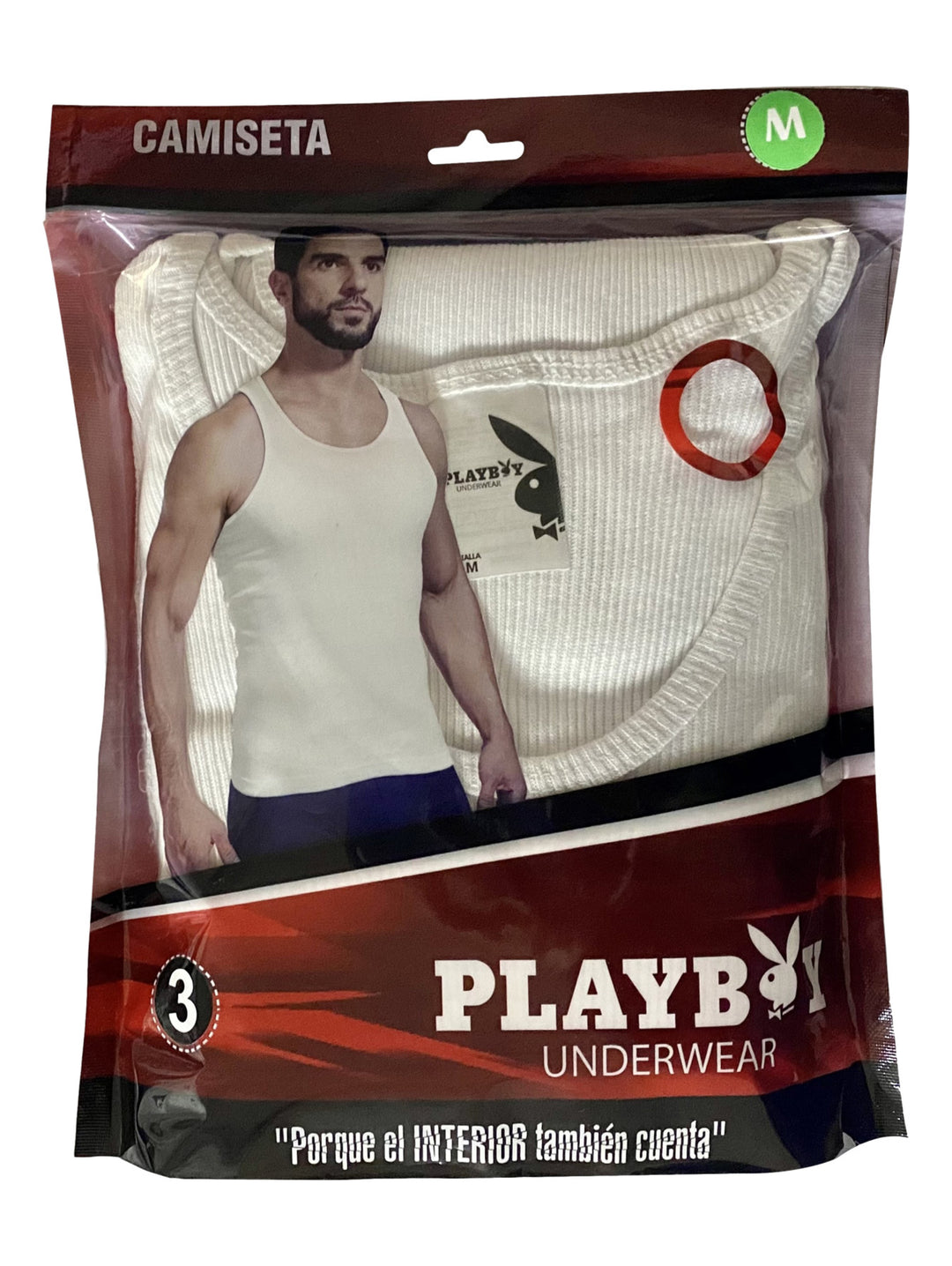 Paquete de 3 camisetas interiores blancas sin mangas de la marca Playboy, talla M.