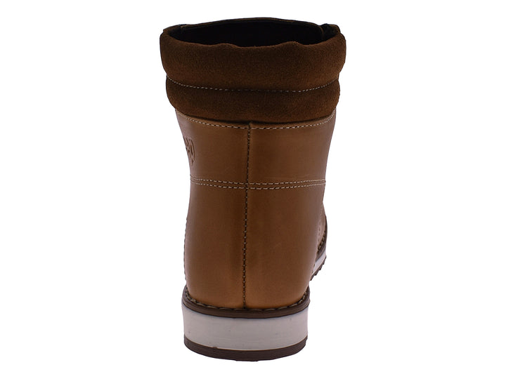 Botas Jeep Montana para mujer en color miel con cuello marrón y suela blanca.