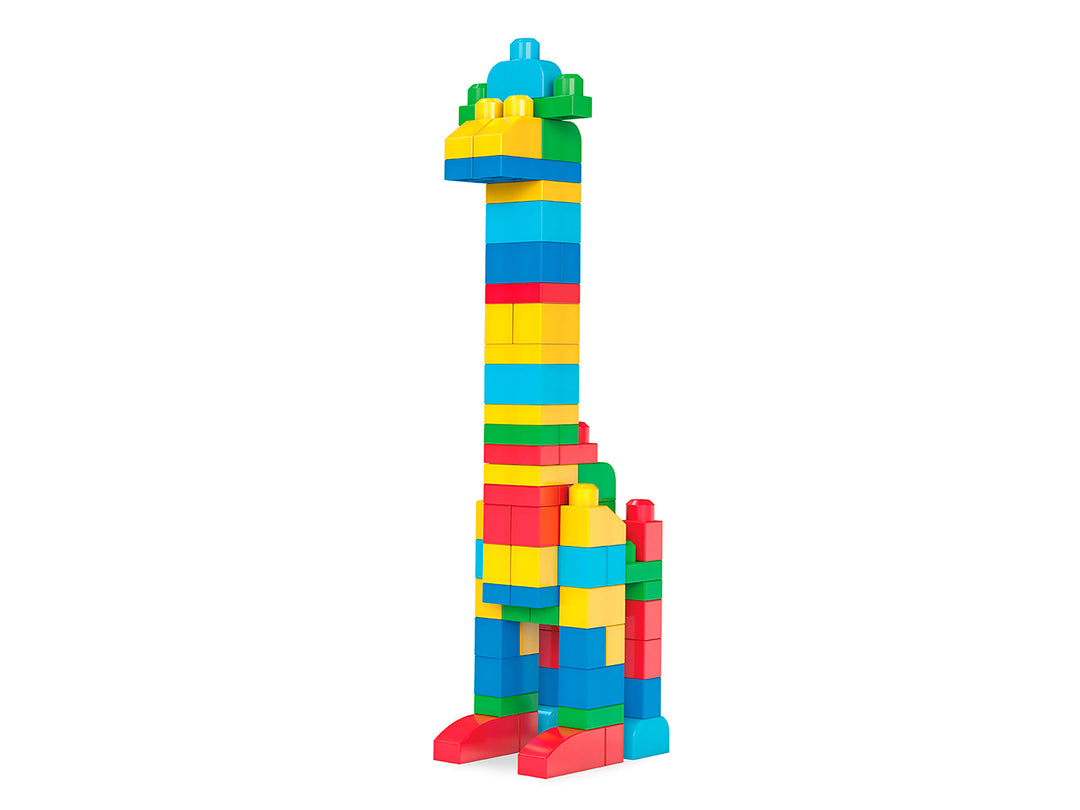 Bolsa de almacenamiento blanca con bloques de construcción multicolores Mega Bloks First Builders.