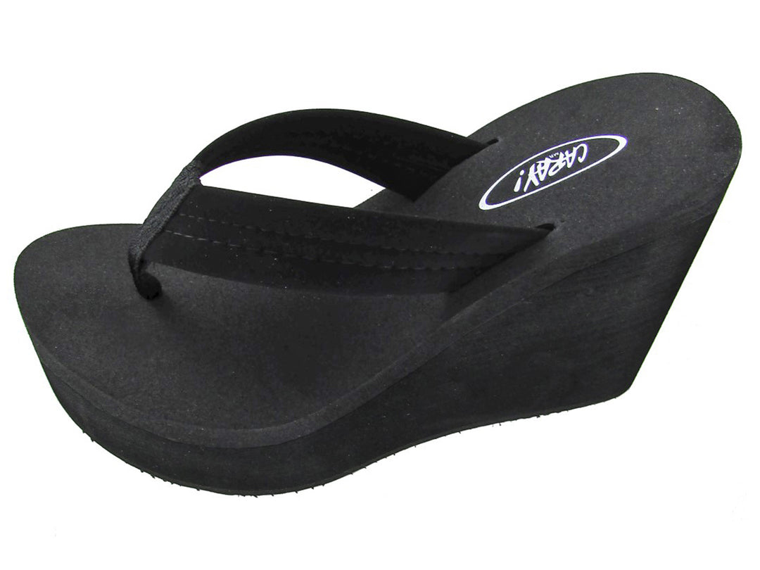 Sandalias negras de plataforma tipo cuña para mujer marca CARAY