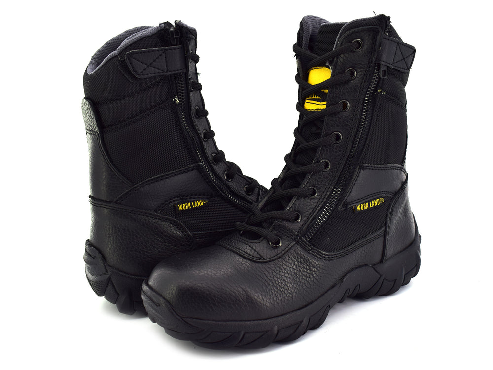 Bota táctica Marco Delli color negro de caña alta con suela robusta y cierre de cordones.