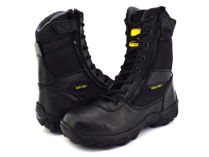 Bota táctica Marco Delli color negro de caña alta con suela robusta y cierre de cordones.