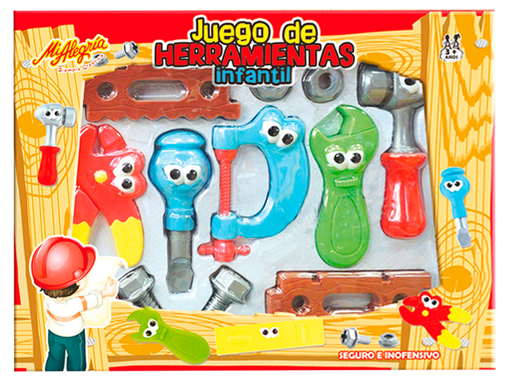 Set de herramientas didácticas de plástico multicolor con caras divertidas para niños.