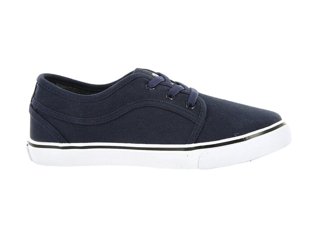 Tenis casuales K-SWISS para niños en color azul marino con suela blanca y cordones.