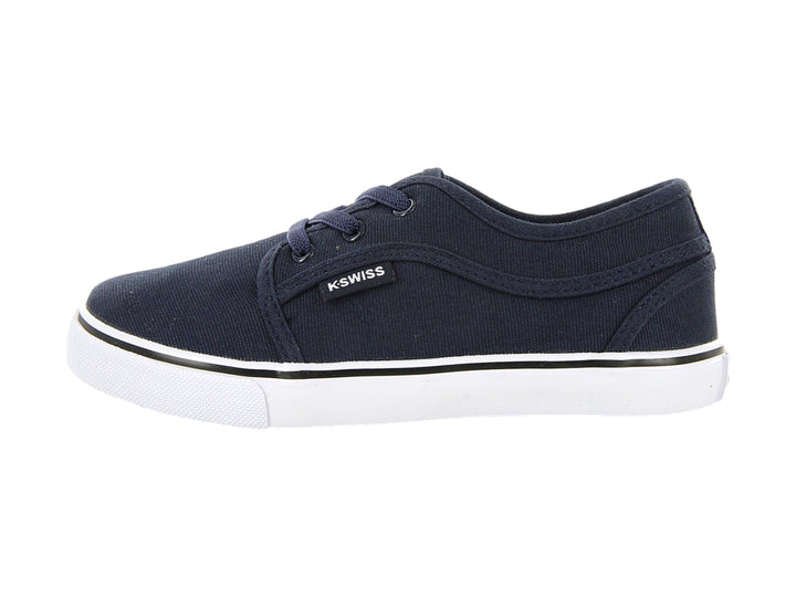 Tenis casuales K-SWISS para niños en color azul marino con suela blanca y cordones.