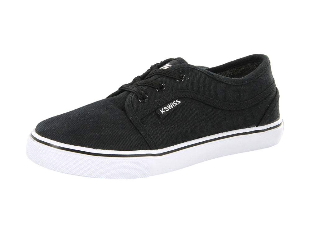 Tenis casuales K-SWISS para niño en color negro con suela blanca y agujetas.