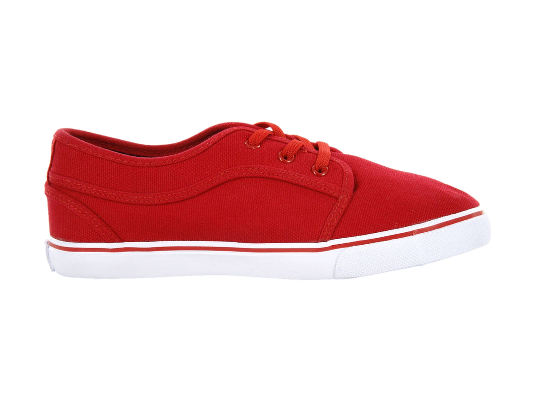 Tenis K-Swiss para niño en color rojo con suela blanca y cordones rojos.