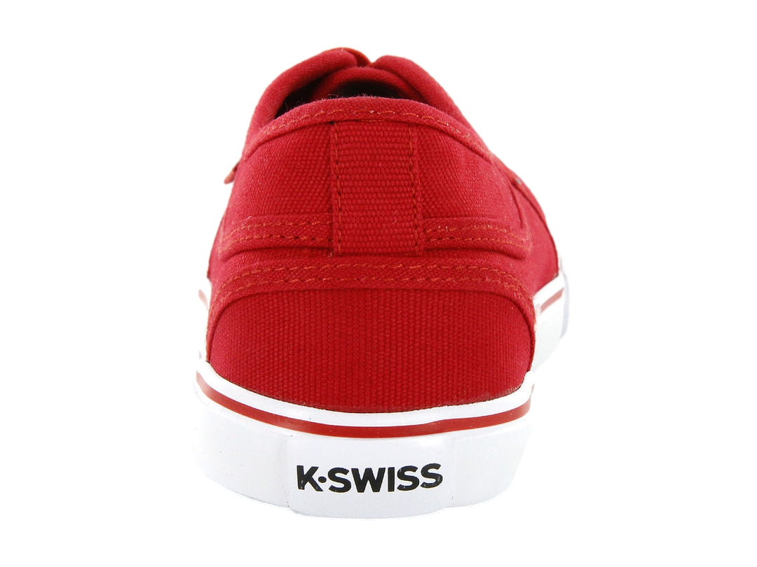 Tenis K-Swiss para niño en color rojo con suela blanca y cordones rojos.