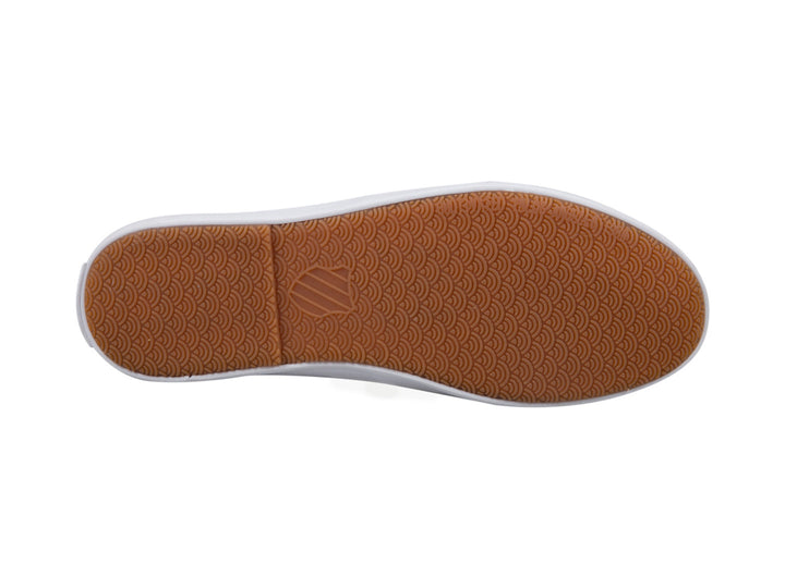 Tenis K-Swiss Beverly para mujer en color blanco con interior estampado en azul y blanco.