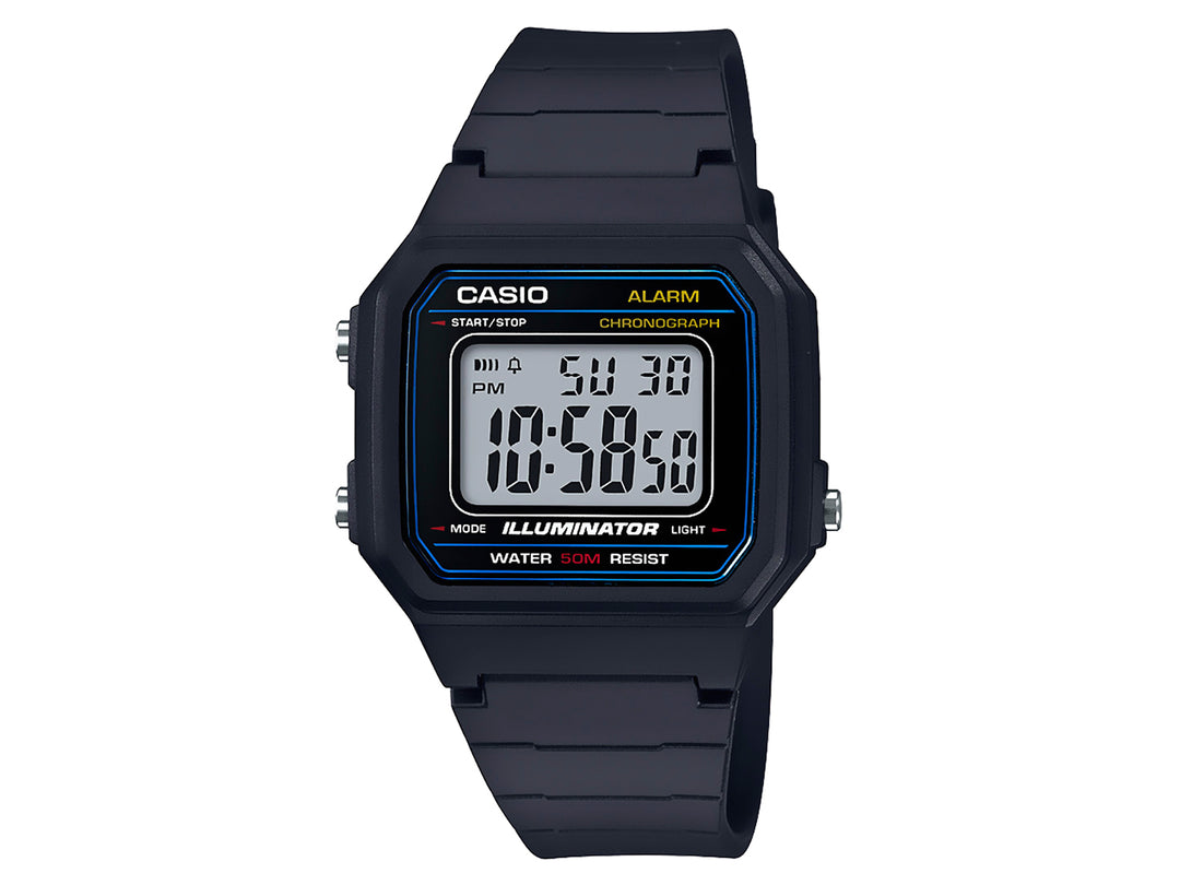 Reloj digital Casio W-217H para hombre en color negro con pantalla rectangular y correa de resina.