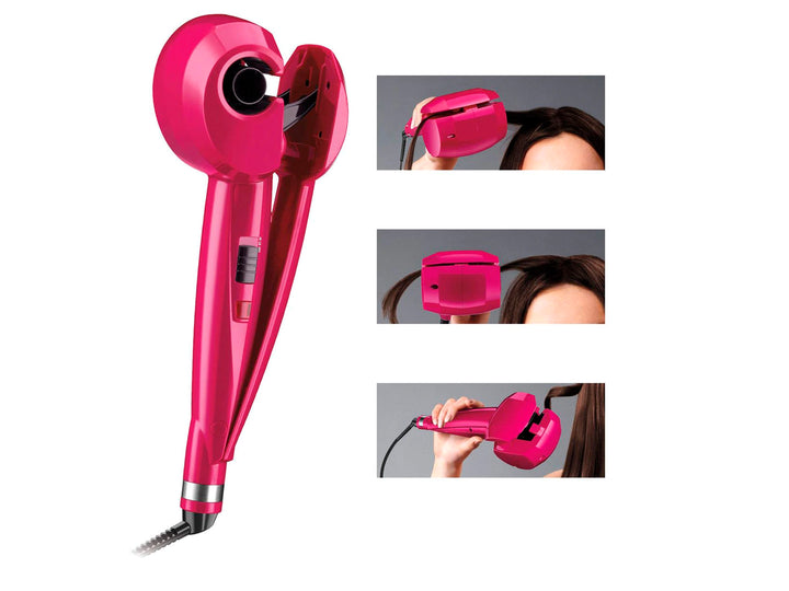 Tenaza rizadora de cabello Conair color rosa brillante con acabado cerámico y turmalina.