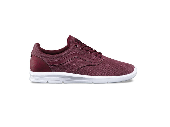 Tenis Vans ISO 1.5 para mujer en color burgundy con suela blanca.