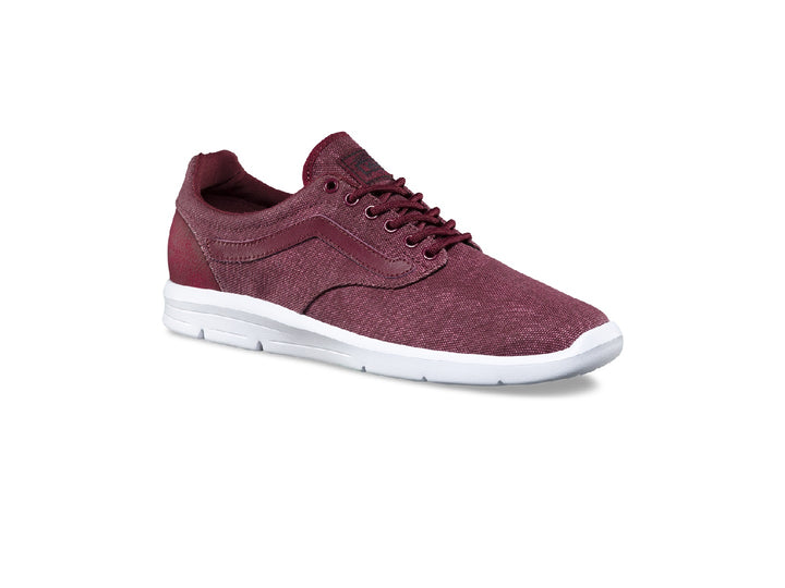 Tenis Vans ISO 1.5 para mujer en color burgundy con suela blanca.