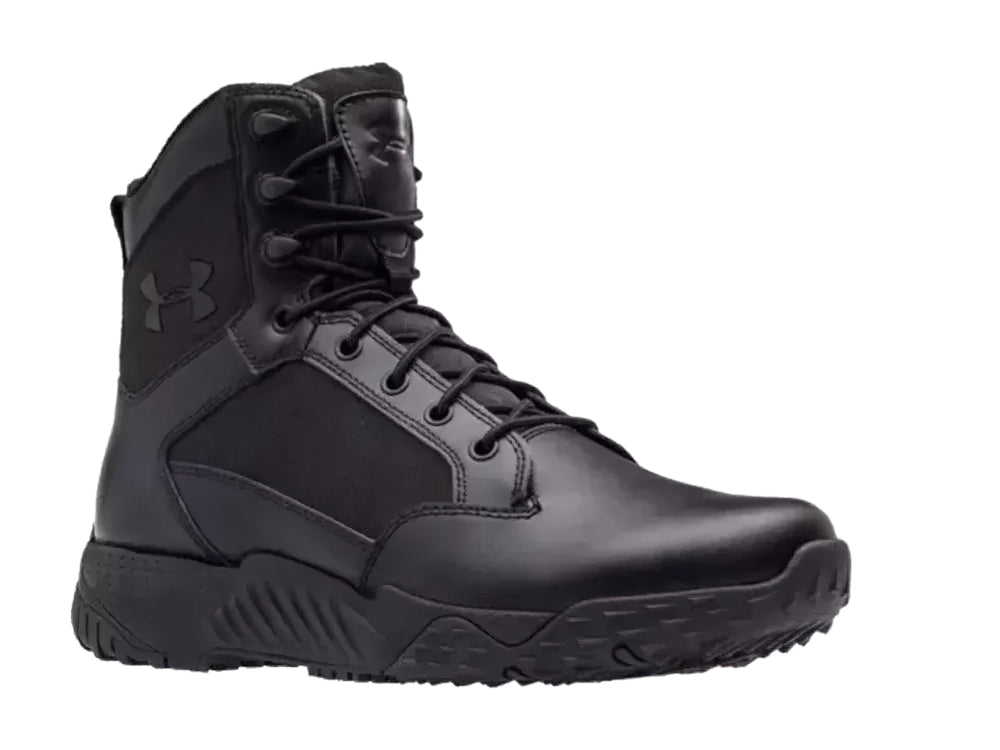 Bota Under Armour Jungle Rat en color negro, de caña alta con materiales mixtos de cuero y tela.