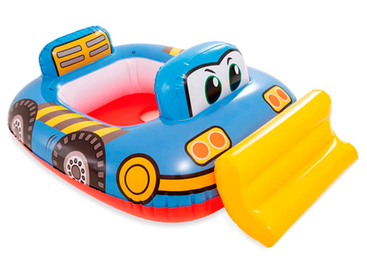 Salvavidas inflable para bebé con diseño de camión de bomberos en colores rojo, azul y amarillo.