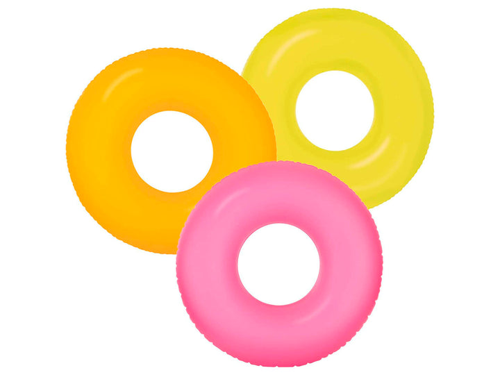 Salvavidas inflable circular de color rosa neón brillante.