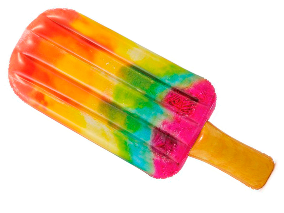 Colchón inflable para alberca con forma de paleta multicolor.