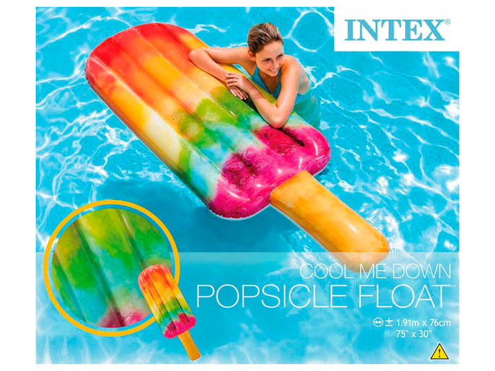 Colchón inflable para alberca con forma de paleta multicolor.