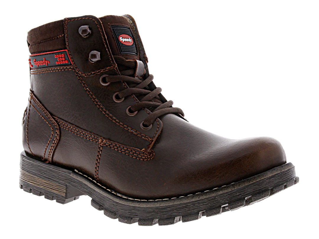 Botas Romanos modelo Rino en color chocolate, de cuero con agujetas y suela robusta.