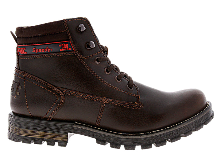 Botas Romanos modelo Rino en color chocolate, de cuero con agujetas y suela robusta.