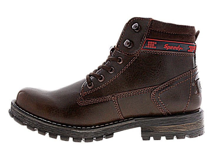 Botas Romanos modelo Rino en color chocolate, de cuero con agujetas y suela robusta.
