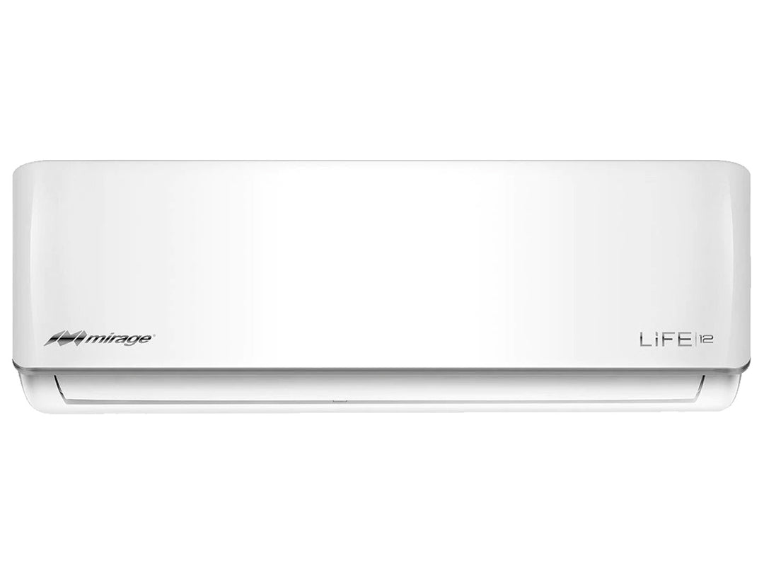 Unidad interior de aire acondicionado minisplit marca Mirage color blanco con diseño moderno y rectangular.