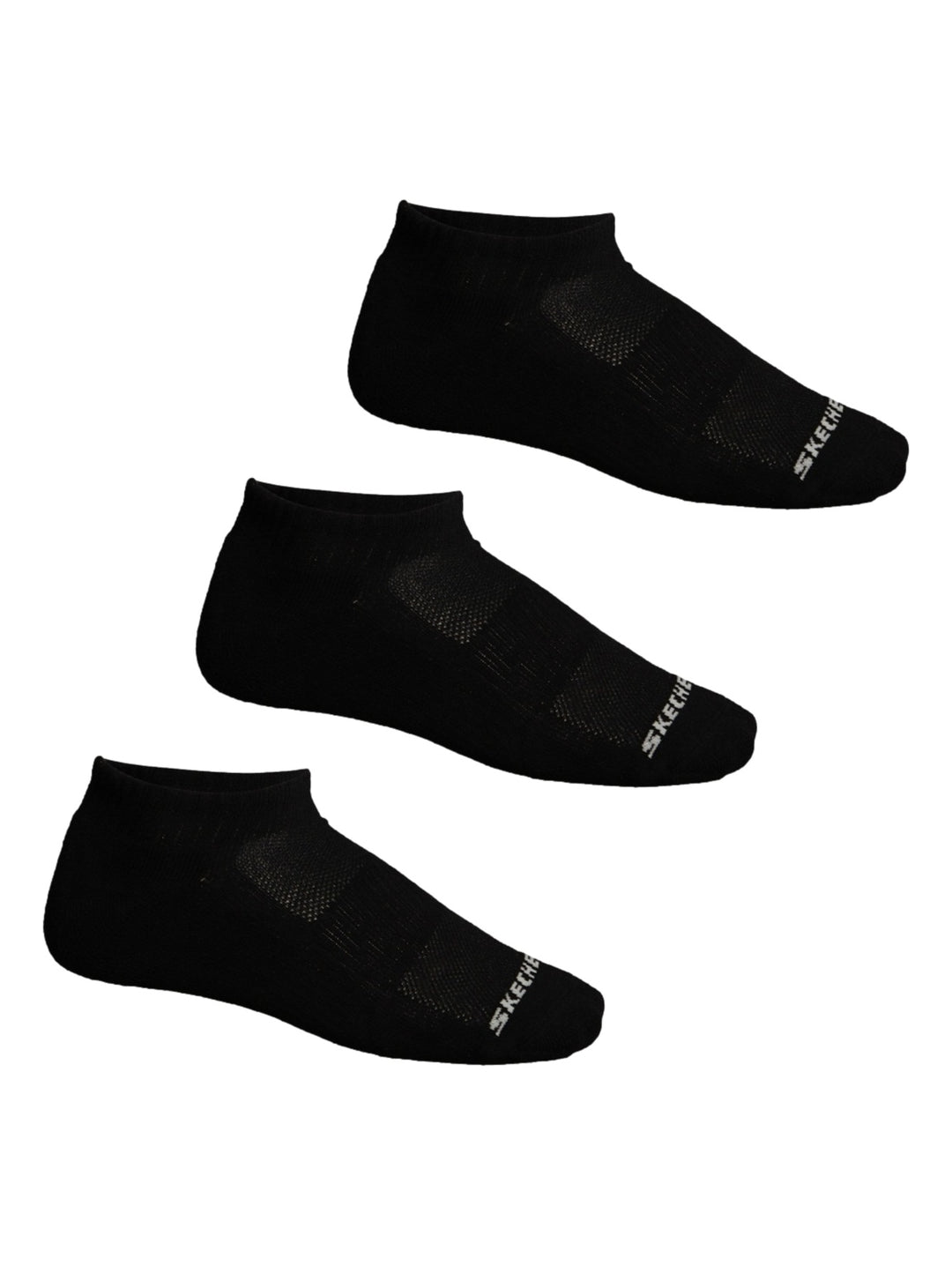 Tres calcetines deportivos Skechers de color negro para hombre.