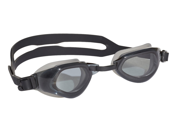 Gafas de natación Adidas Persistar FitJr en color negro con lentes ahumados y correa ajustable.