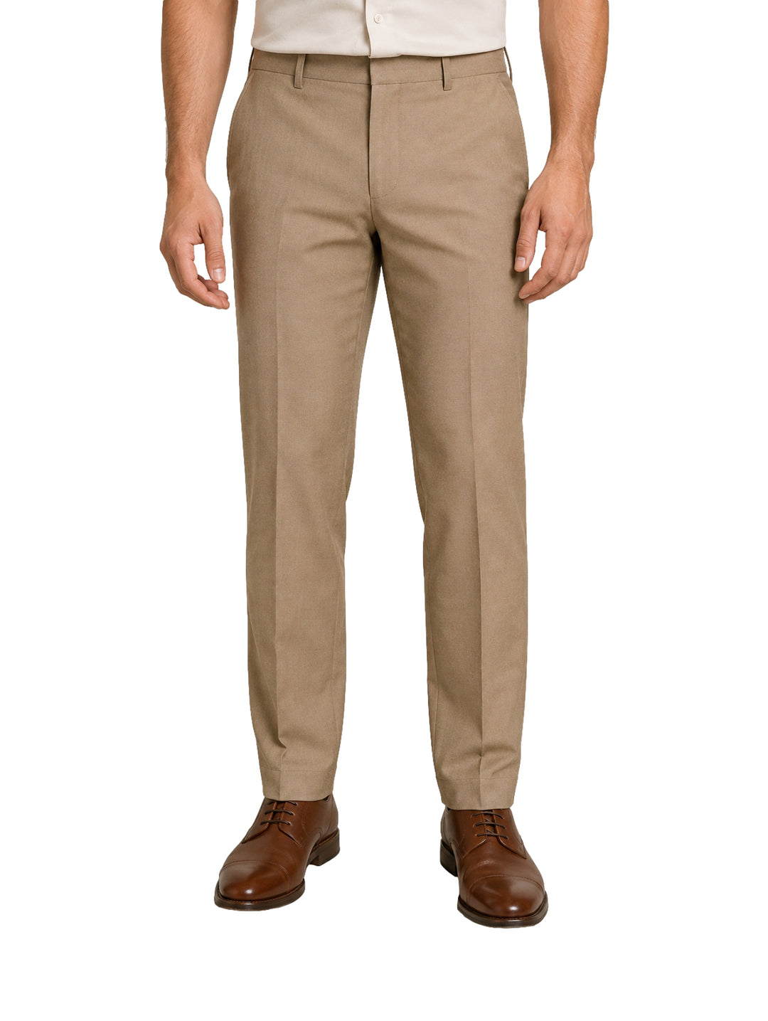 Vista posterior de pantalón color kaki para hombre con corte recto.