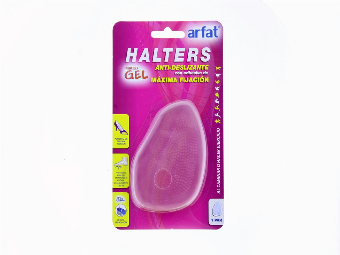 Plantillas de gel transparentes ARFAT anti-deslizantes en empaque rosa.