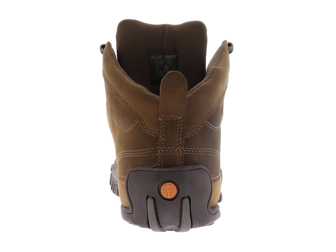 Botín de cuero color papaya con suela y cordones en tono gris, marca Verde Tabaco.