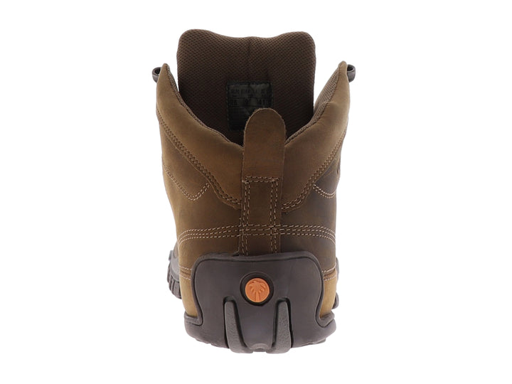 Botín de cuero color papaya con suela y cordones en tono gris, marca Verde Tabaco.