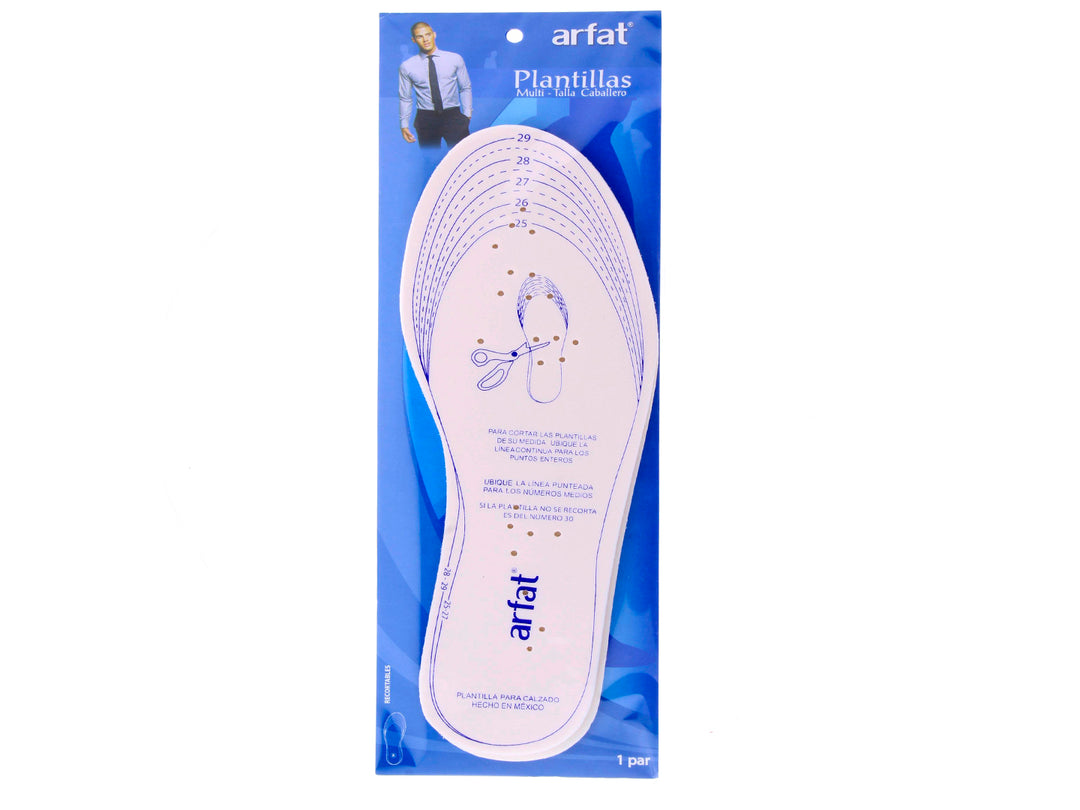Plantillas blancas recortables para calzado en empaque azul marca Arfat.