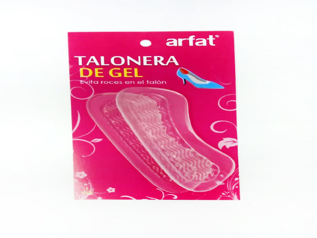 Par de taloneras de gel transparentes en empaque rosa de la marca Arfat.